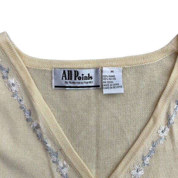 Vintage Womens Dainty Cottagecore Floral Embroidered Cardigan Butter Yellow M - Picture 5 of 9